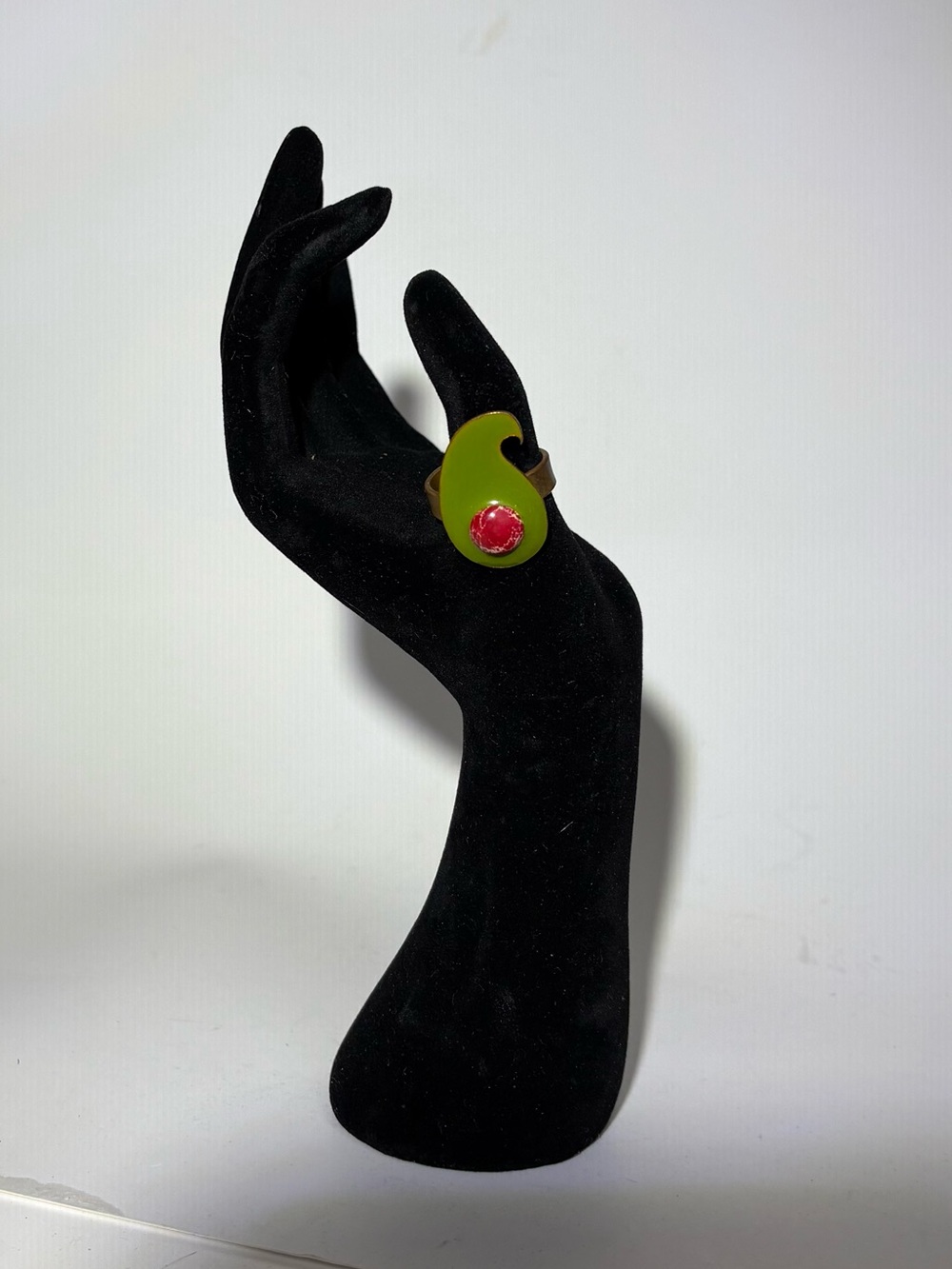 Green Statement Ring with Pink Accent